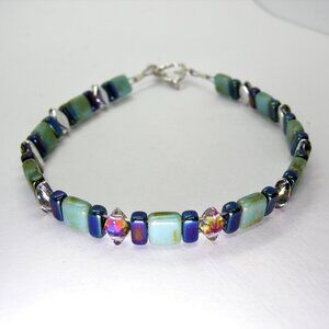 Beautiful blue stone & crystal toggle bracelets - set of 3